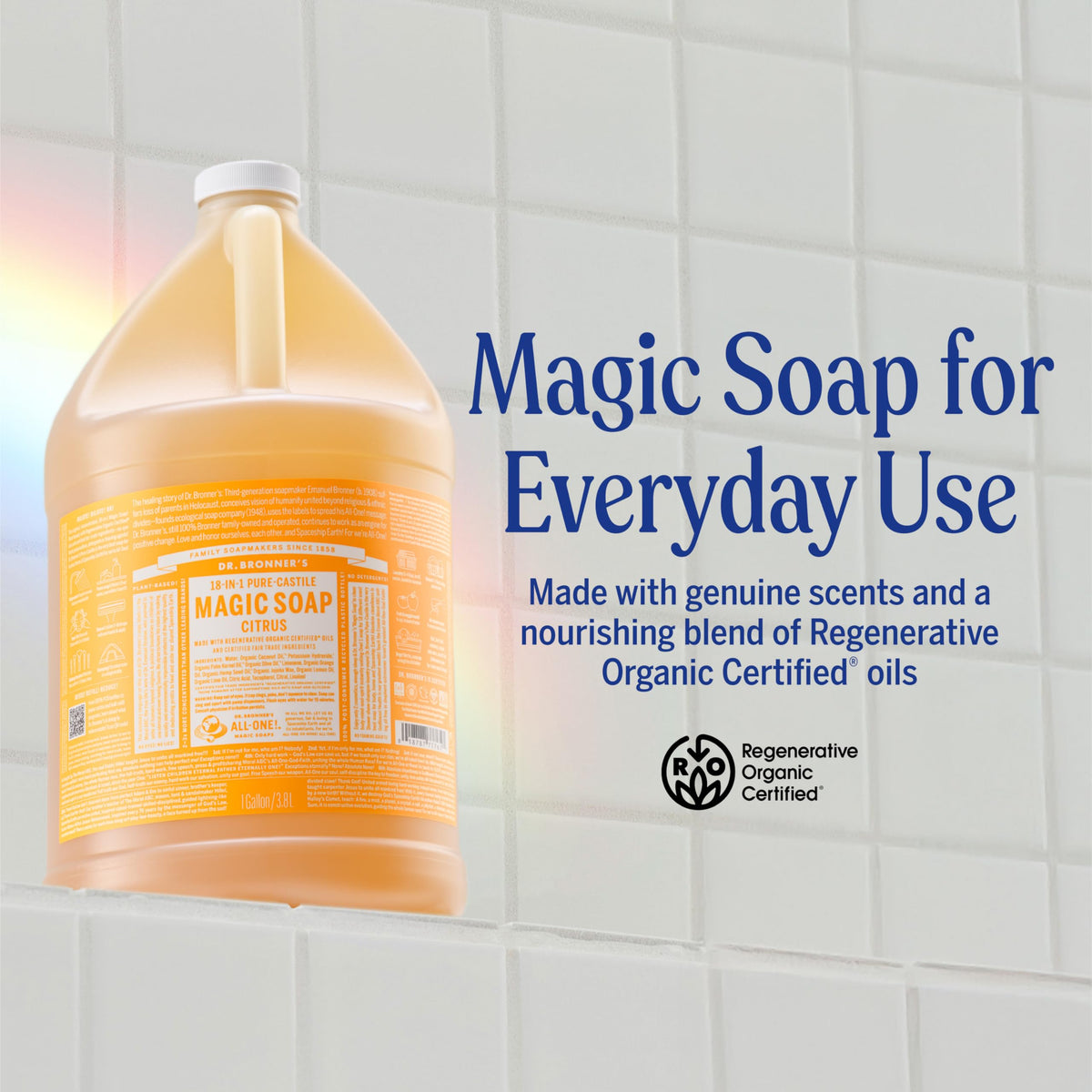 Dr. Bronner's citrus soap lather close-up demonstrating rich foam
