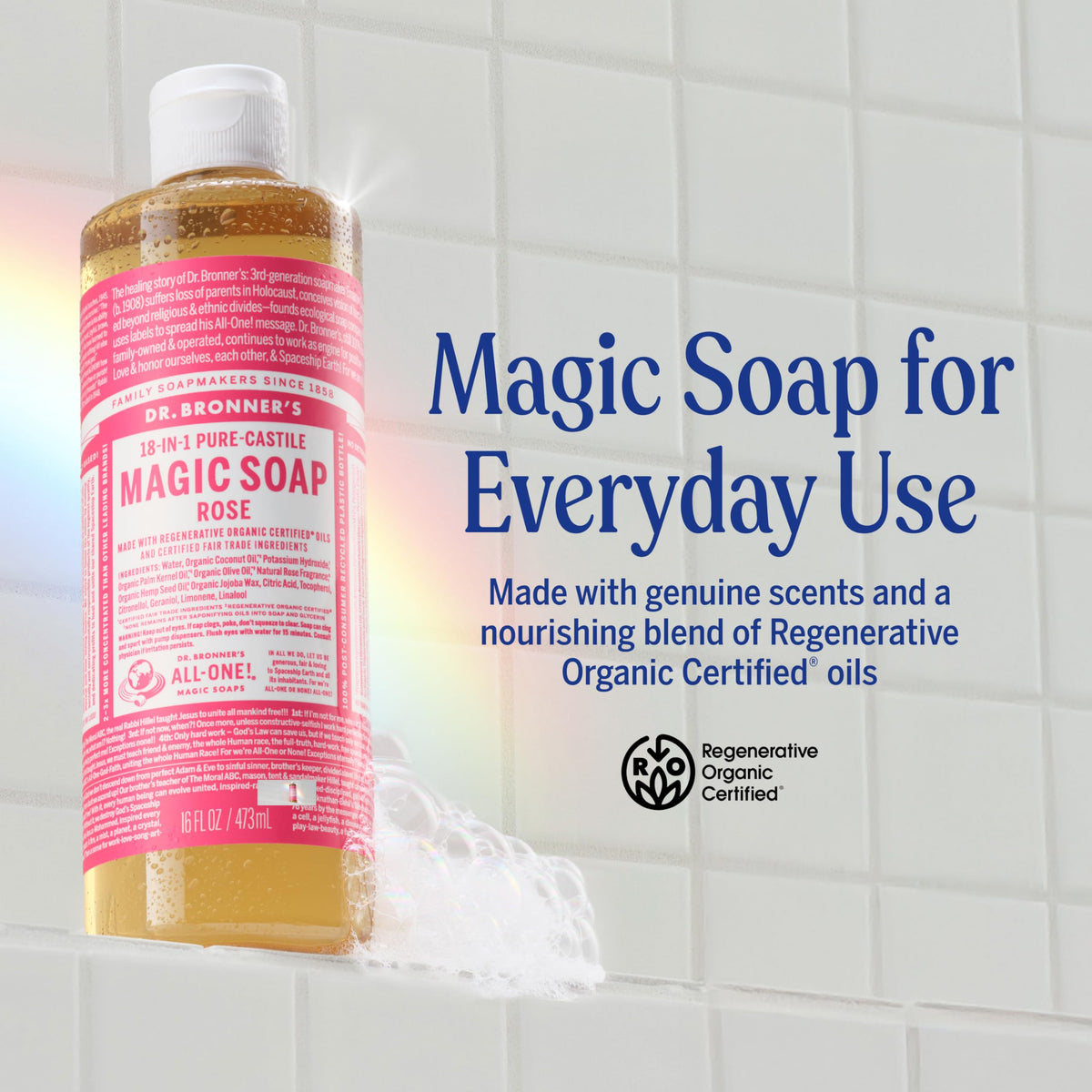 Dr. Bronner's close-up label showing organic ingredients and certifications