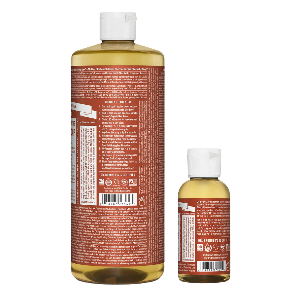 Dr. Bronner's 2 oz eucalyptus travel bottle ready for carry-on convenience