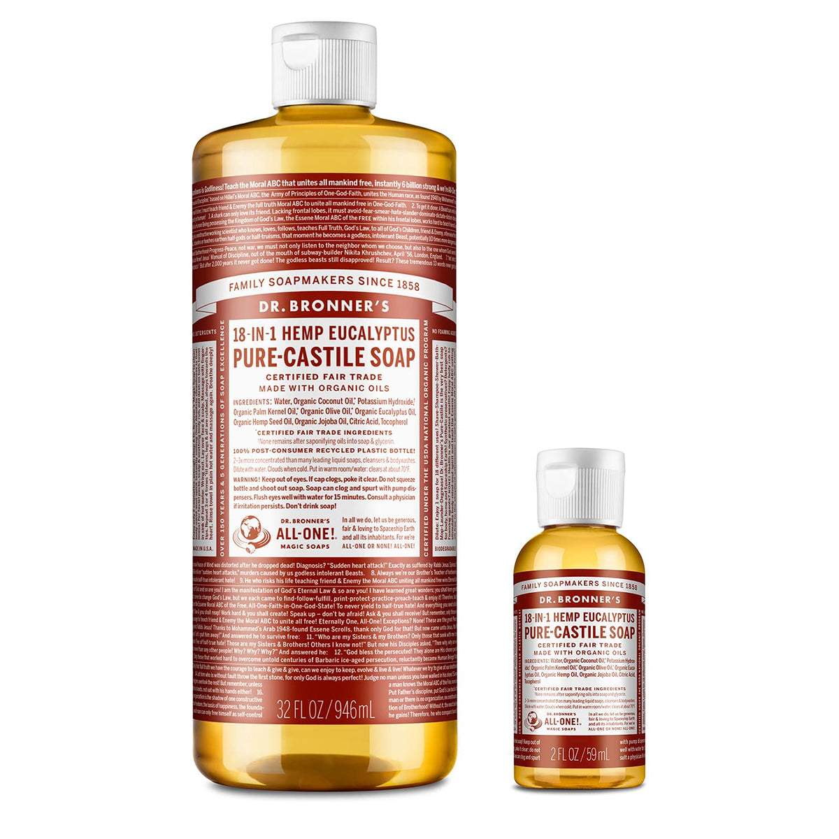 Dr. Bronner's eucalyptus 32 oz front packaging showing product and scent benefits
