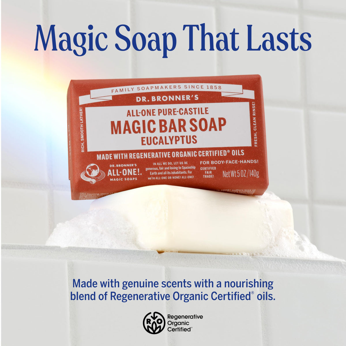 Dr. Bronner's close-up of bar texture highlighting creamy lather potential