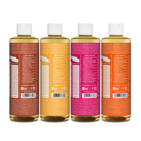 Dr. Bronner's eucalyptus bottle close-up showing label and concentrated formula advantage