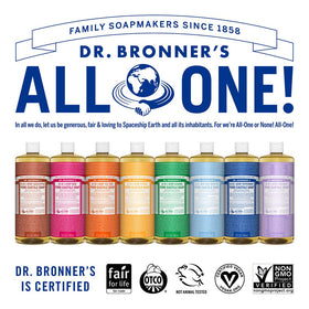 Dr. Bronner's eucalyptus bottles in hand for scale and refill convenience