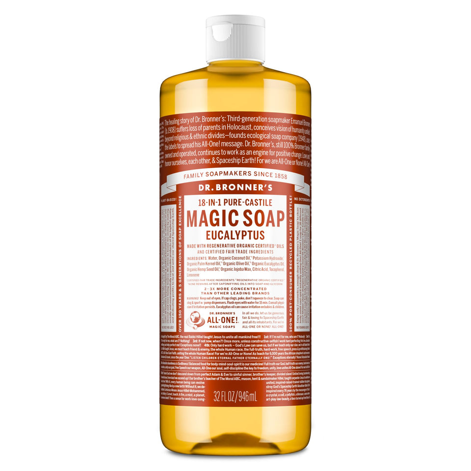 Dr. Bronner's eucalyptus front packaging shows clear label and size benefits
