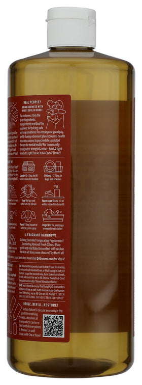 Dr. Bronner's bottle dispensing diluted soap into a foaming pump for economy