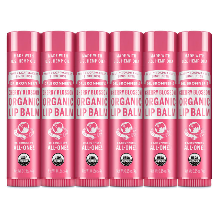 Dr. Bronner's front packaging showing six Cherry Blossom tubes and convenience