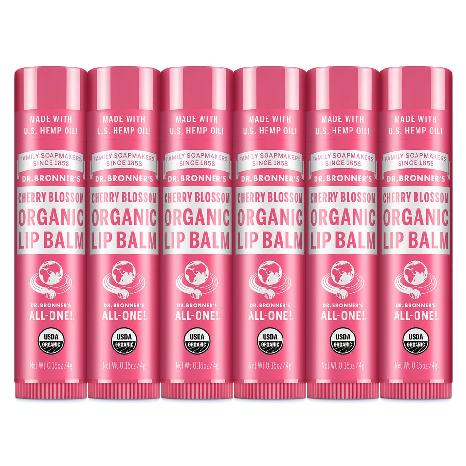Dr. Bronner's front packaging showing six Cherry Blossom tubes and convenience