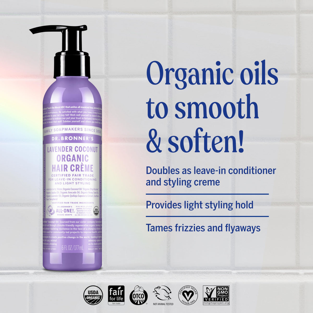 Dr. Bronner's close-up tube label highlighting organic and fair-trade