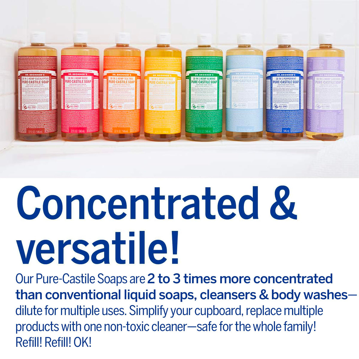 Dr. Bronner's used in kitchen spray bottle showing versatile surface cleaning