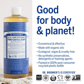 Dr. Bronner's creating foam in palm showing lathering benefit for skin