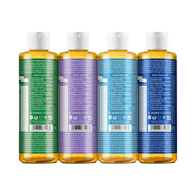 Dr. Bronner's close-up label showing organic ingredients and fair trade sourcing benefits