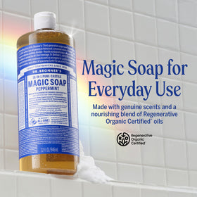 Dr. Bronner's label close-up highlighting organic ingredients and trust