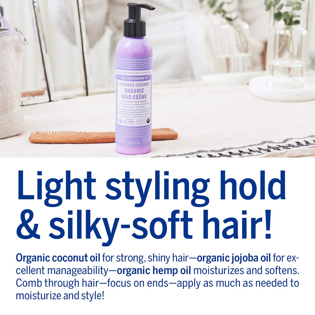 Dr. Bronner's before-and-after hair shot showing reduced frizz and improved smoothness benefit