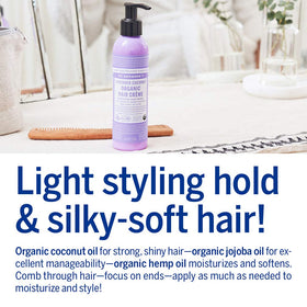 Dr. Bronner's before-and-after hair shot showing reduced frizz and improved smoothness benefit