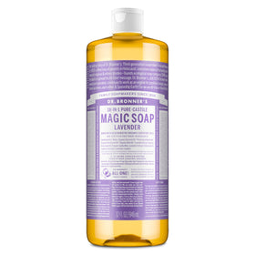 Dr. Bronner's bottle front label showing lavender scent and certifications for natural use