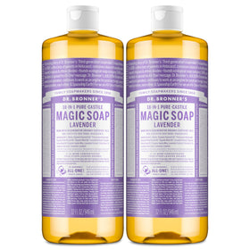Dr. Bronner's front packaging showing lavender bottles and size