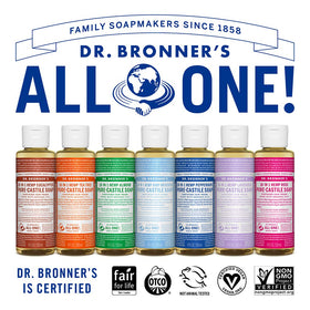 Dr. Bronner's lavender label detail with ingredients highlighting organic and fair-trade