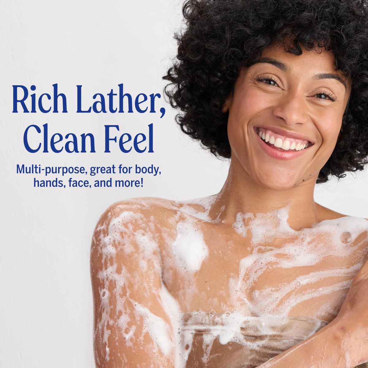 Dr. Bronner's rich lather in sink, gentle on skin and rinses clean