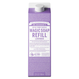 Dr. Bronner's lavender front carton showing eco refill and benefits