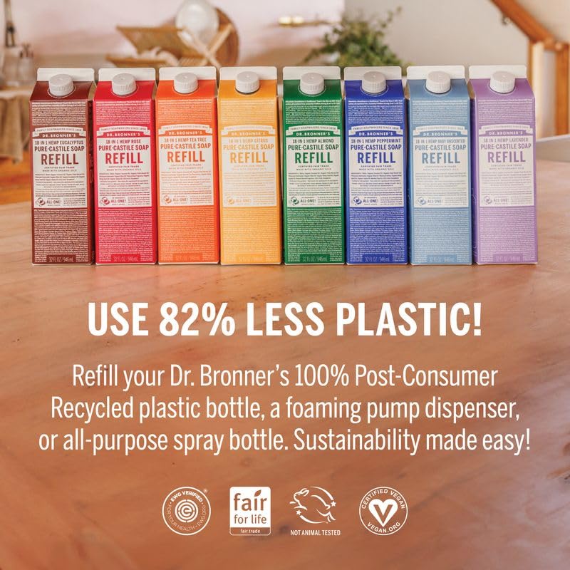 Dr. Bronner's lavender carton next to hand for size and portion clarity