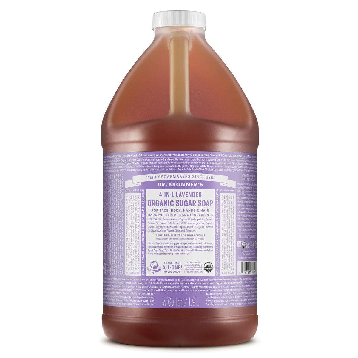 Dr. Bronner's front label shot showing product information and lavender scent benefit