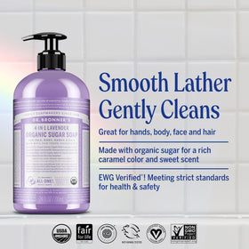 Dr. Bronner's bottle being poured, showing texture and easy dispensing benefit