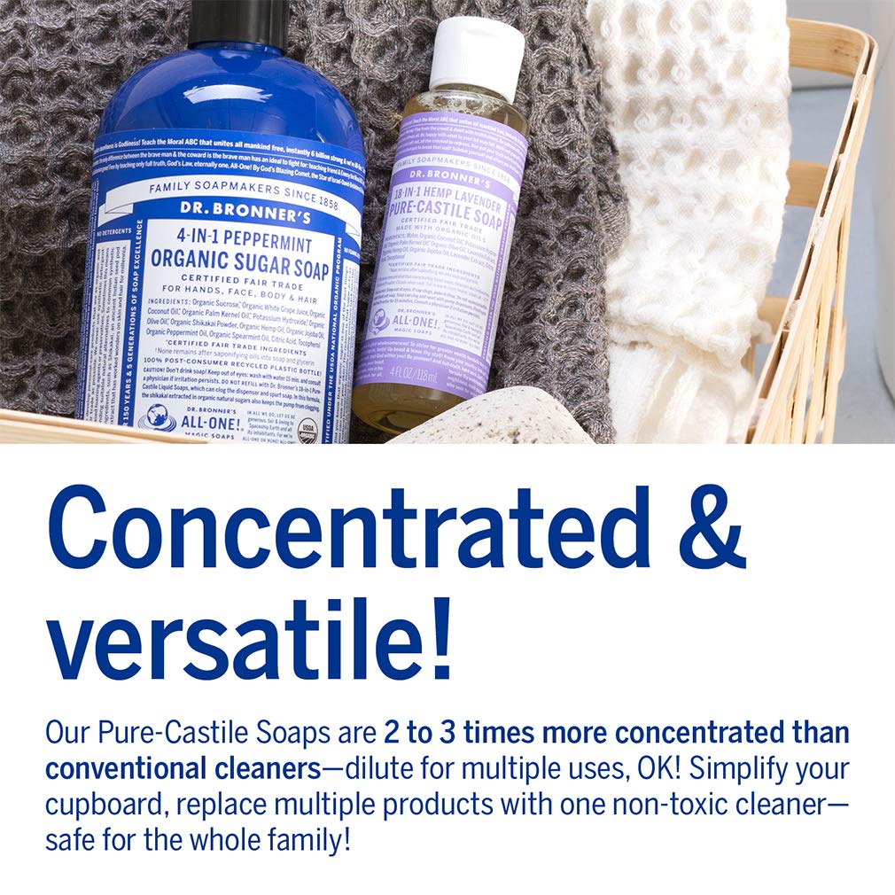 Dr. Bronner's lavender travel-sized bottle in toiletry bag for convenient portability