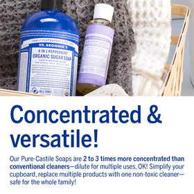 Dr. Bronner's lavender travel-sized bottle in toiletry bag for convenient portability