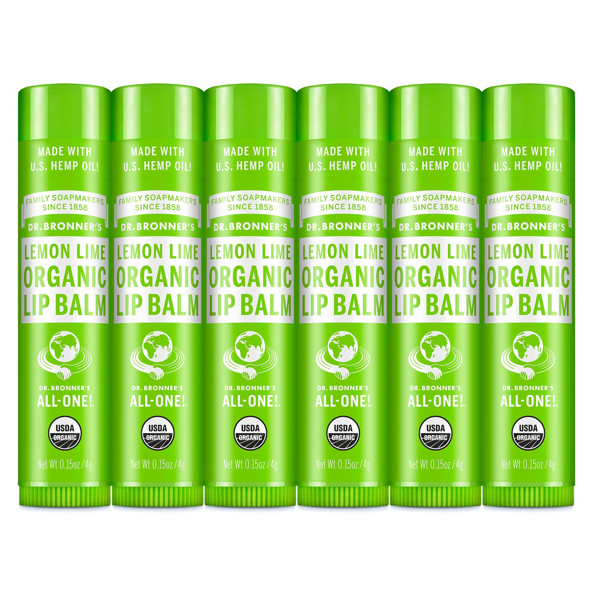 Dr. Bronner's front packaging showing six lemon lime tubes and brand clarity