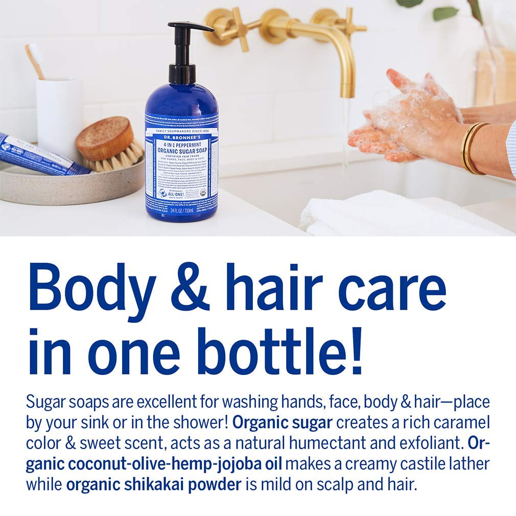 Dr. Bronner's lemongrass label readable showing organic certification and citrus scent