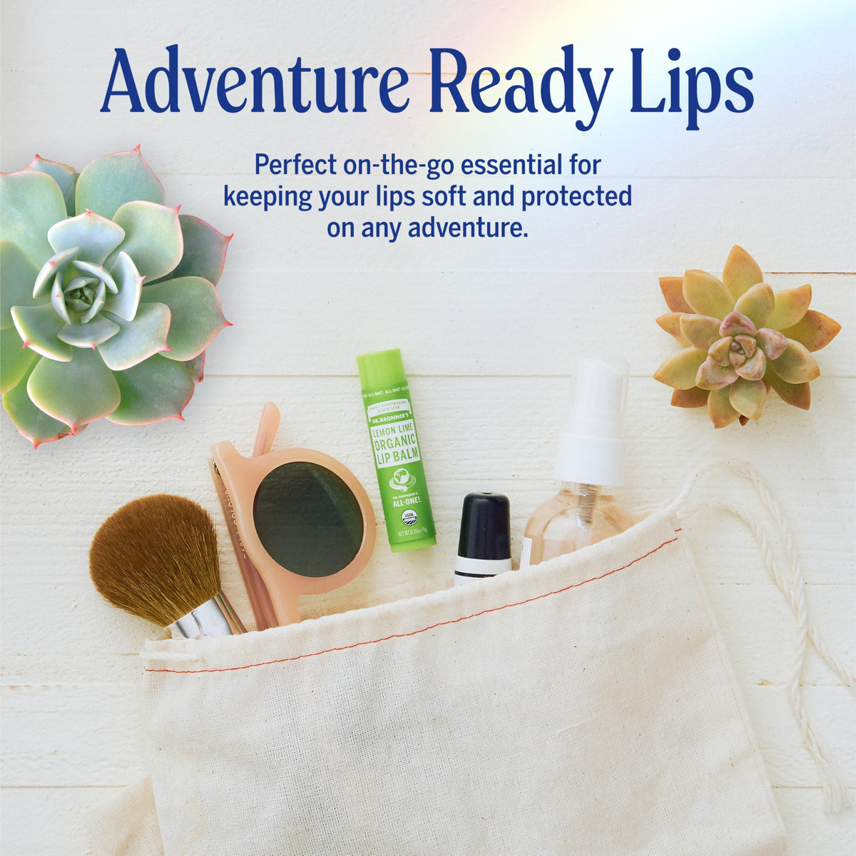 Dr. Bronner's balm applied on lips showing natural sheen and instant softening