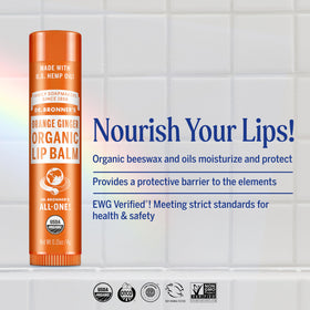dr. bronner's close-up of balm texture on tube tip showing smooth glide and moisturizing finish