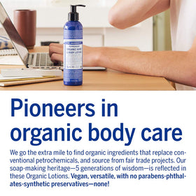 Dr. Bronner's lotion spread on hand demonstrating hydration and smooth finish