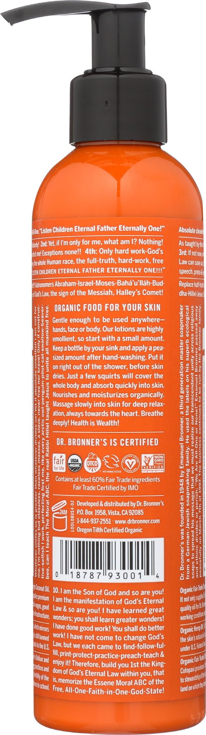Dr. Bronner's pump close-up revealing lotion texture for fast absorption benefit
