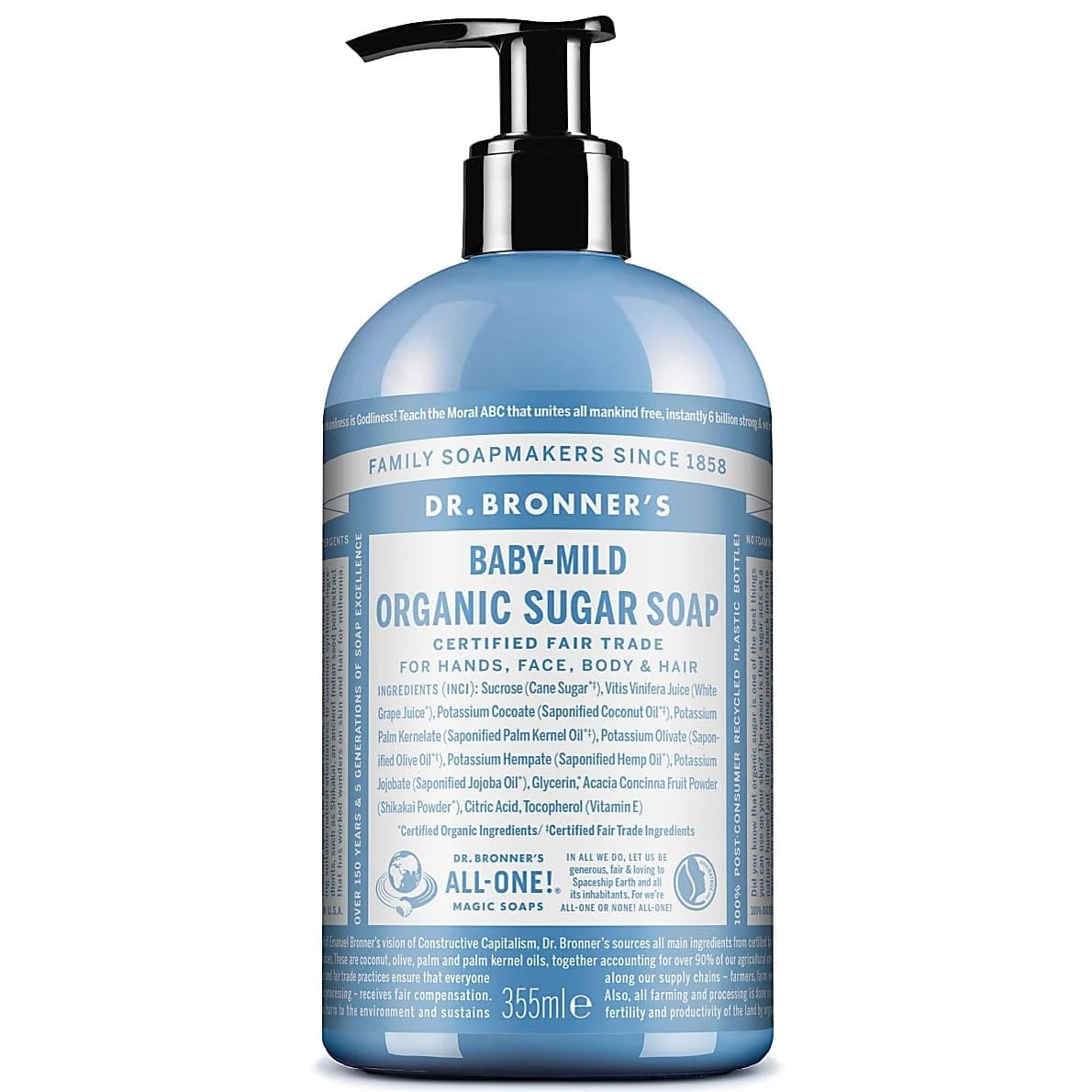 Dr. Bronner's front bottle view showing label and mild unscented benefit