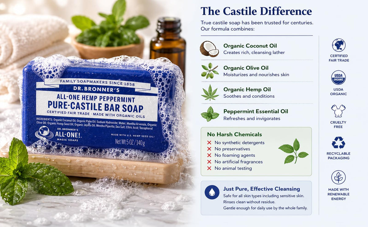 Dr. Bronner's soap close-up texture revealing creamy lather potential