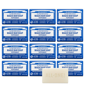 Dr. Bronner's front packaging showing peppermint bar and recyclable benefit