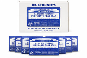 Dr. Bronner's bar front packaging showing branding and peppermint scent benefit