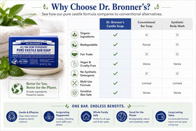 Dr. Bronner's bar held next to hand showing true 5 oz size and portability