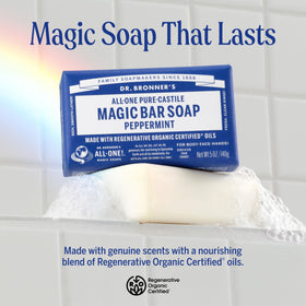 Dr. Bronner's unwrapped peppermint bar top view highlighting usable form