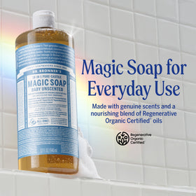 Dr. Bronner's peppermint bottle close-up highlighting cooling scent and invigorating cleanse