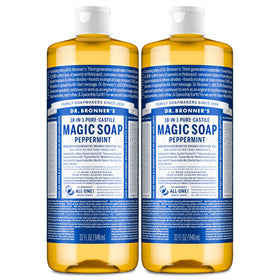 Dr. Bronner's front packaging showing peppermint label and volume benefit