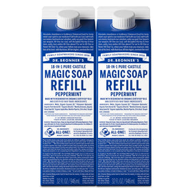 Dr. Bronner's peppermint refill front packaging showing sustainable carton and size