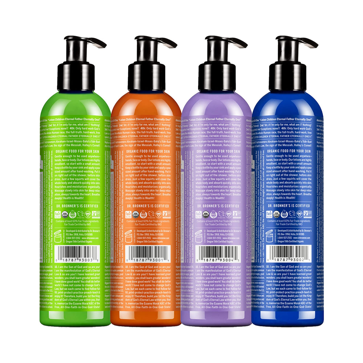 Dr. Bronner's lotion pump and creamy texture highlighted for quick absorption