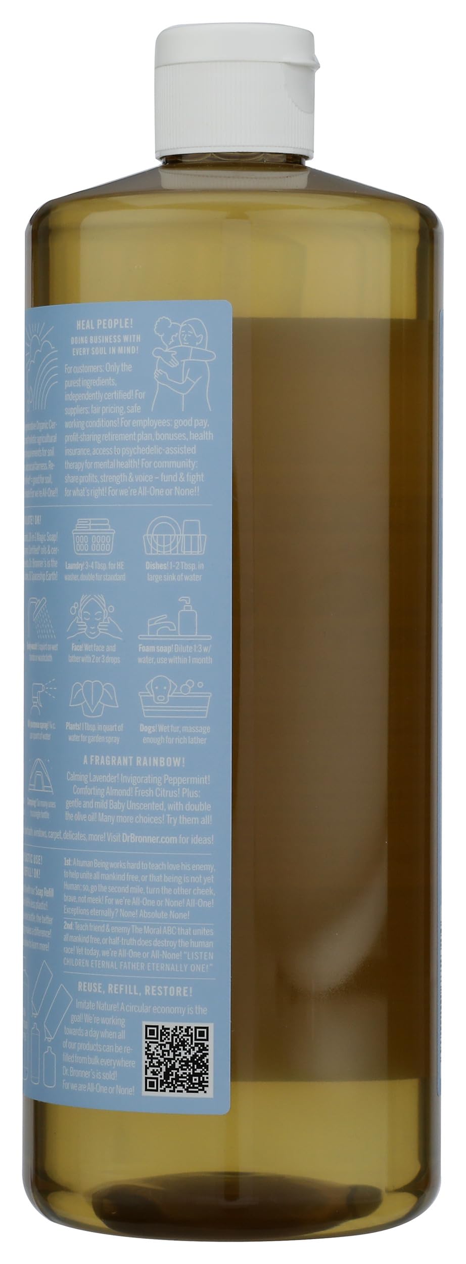 Dr. Bronner's pump dispenser in hand demonstrating easy pour and controlled dosing