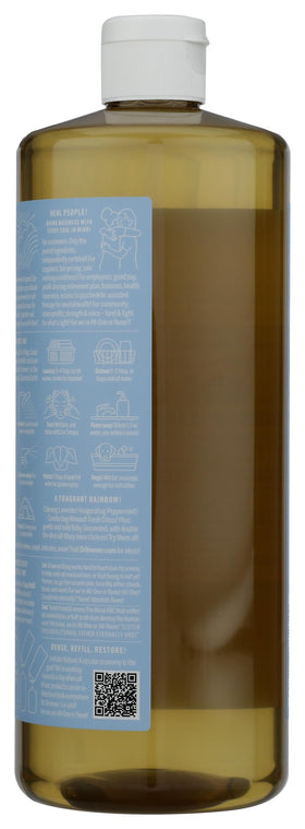 Dr. Bronner's pump dispenser in hand demonstrating easy pour and controlled dosing