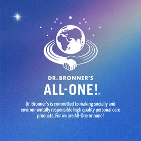 Dr. Bronner's recycled plastic bottle back label emphasizing recycled packaging and sustainability