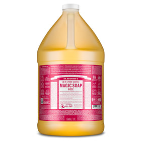 Dr. Bronner's rose 1 gallon front label showing product and benefits