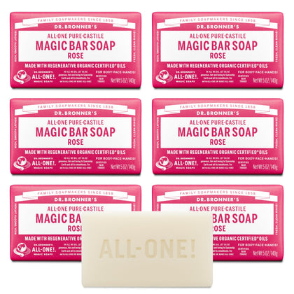 Dr. Bronner's rose bar front packaging showing product and benefits