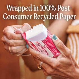 Dr. Bronner's rose bar in bathroom setting illustrating everyday use